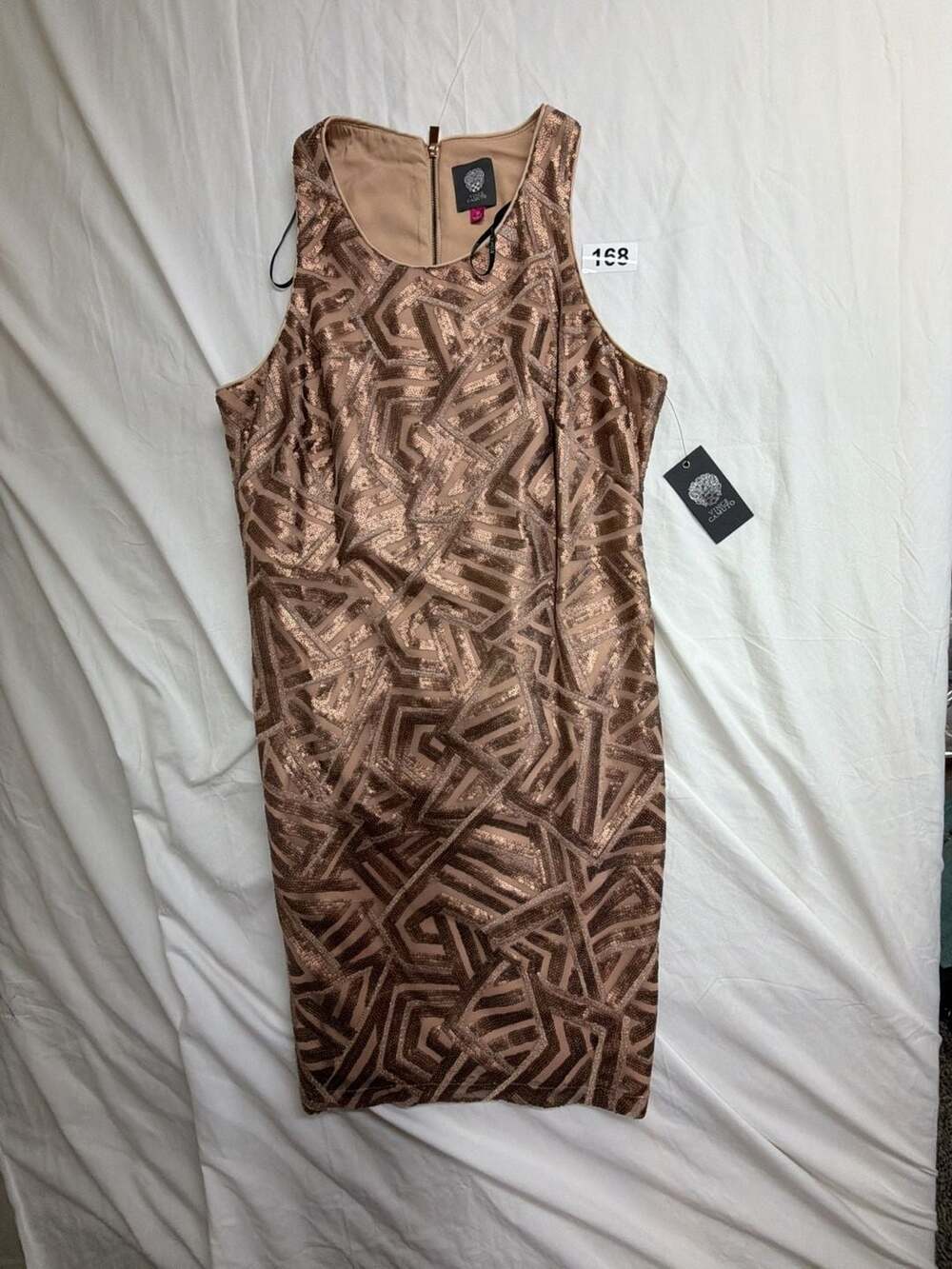 Vince Camuto Women's Copper Geometric Sequin Cocktail Dress Size 10